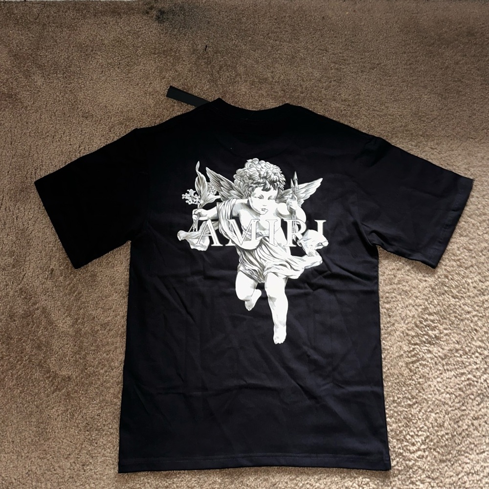 AMIRI Black Tee with White Angel Graphic